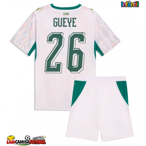 Camisa de Futebol Senegal Pape Gueye #26 Equipamento Principal Infantil Mundo 2026 Manga Curta (+ Calças curtas)